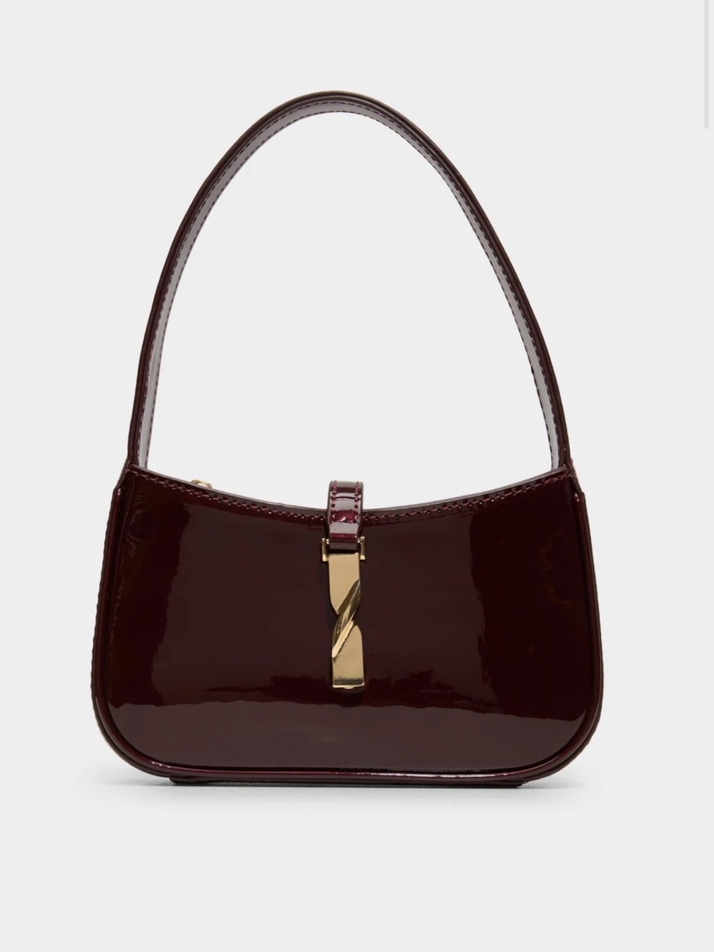 Aldo Patent Shoulder Bag in Burgundy with Gold Hardware